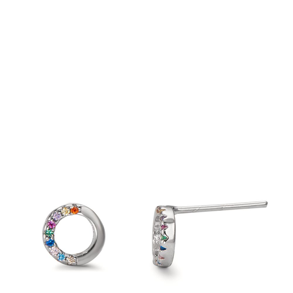 Clous d'oreilles Argent Zircone coloré, 18 Pierres Rhodié Ø7 mm-598926