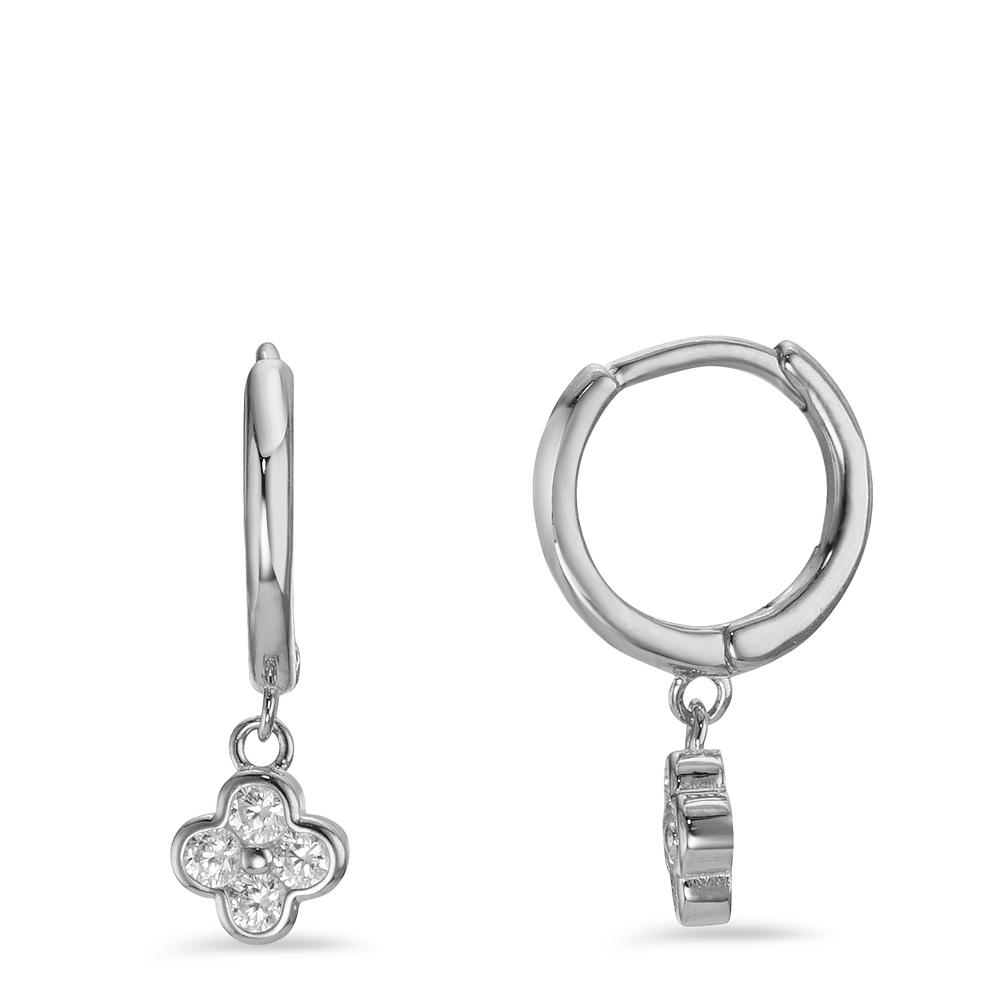 Créoles à charnières Argent Zircone 8 Pierres Rhodié Fleur-598945