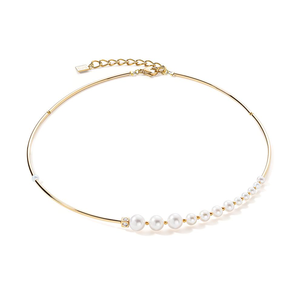 Collier Acier inoxydable jaune PVD perle d'eau douce blanc 42-48 cm-598992
