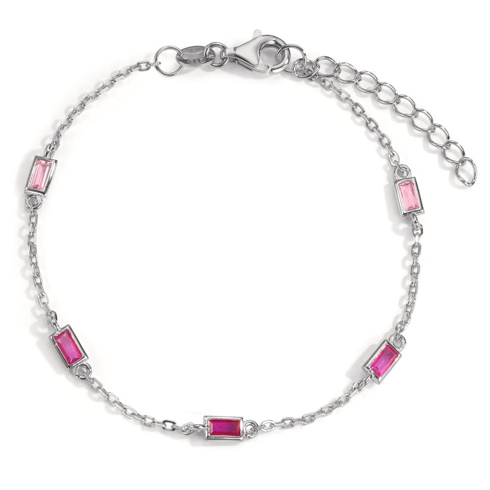 Bracelet Argent Zircone rose, 5 Pierres Rhodié 16-18.5 cm-599187