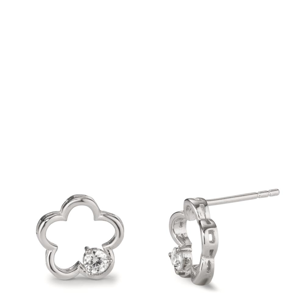 Clous d'oreilles Argent Zircone 2 Pierres Rhodié Fleur Ø11 mm-599241