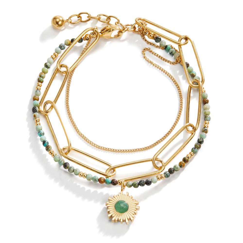 Bracelet Acier inoxydable Jaspe vert jaune PVD 17-20 cm-599512