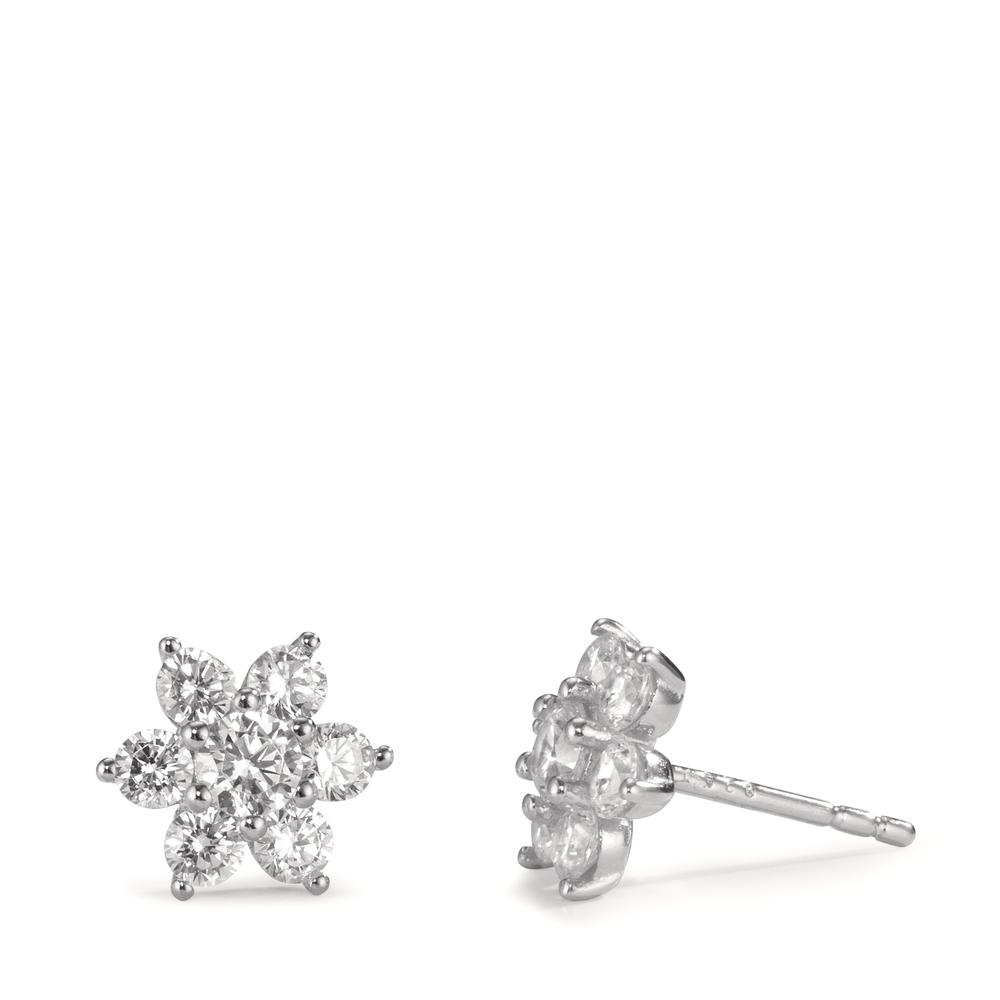 Clous d'oreilles Argent Zircone 14 Pierres Rhodié Fleur Ø8.5 mm-599599