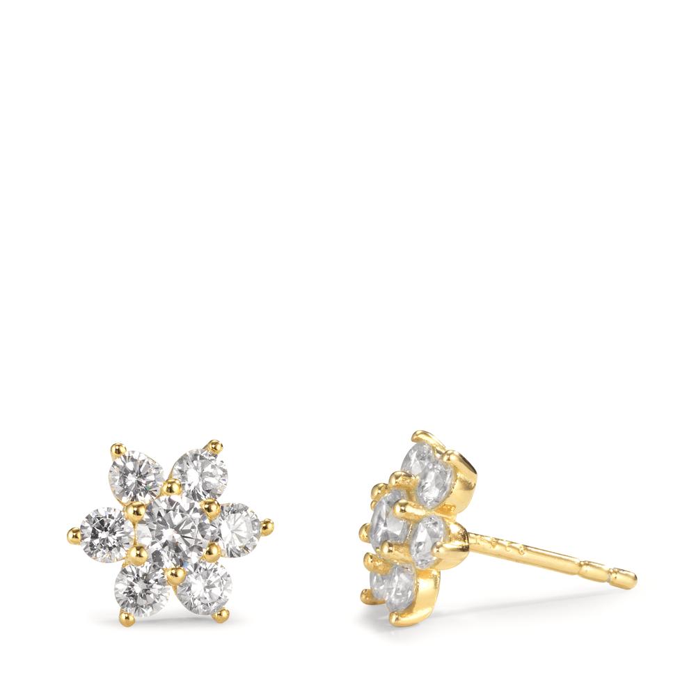 Clous d'oreilles Argent Zircone 14 Pierres jaune Plaqué or Fleur Ø8.5 mm-599600