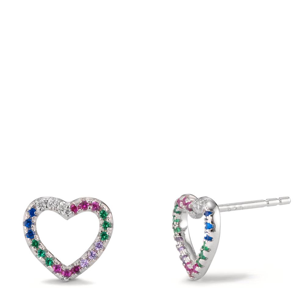 Clous d'oreilles Argent Zircone coloré Rhodié Coeur Ø9.5 mm-599626