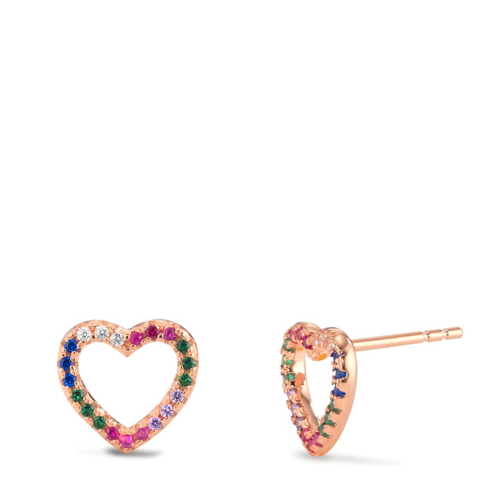 Clous d'oreilles Argent Zircone coloré rosé Plaqué or Coeur Ø9.5 mm-599627