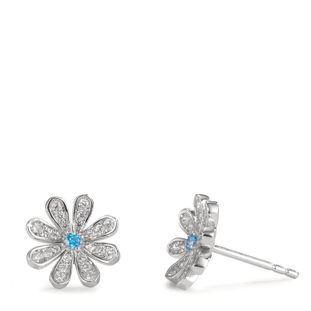 Clous d'oreilles Argent Zircone Rhodié Fleur Ø9.5 mm-599643