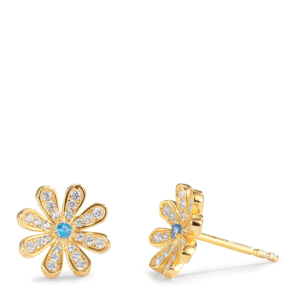 Clous d'oreilles Argent Zircone jaune Plaqué or Fleur Ø9.5 mm-599644