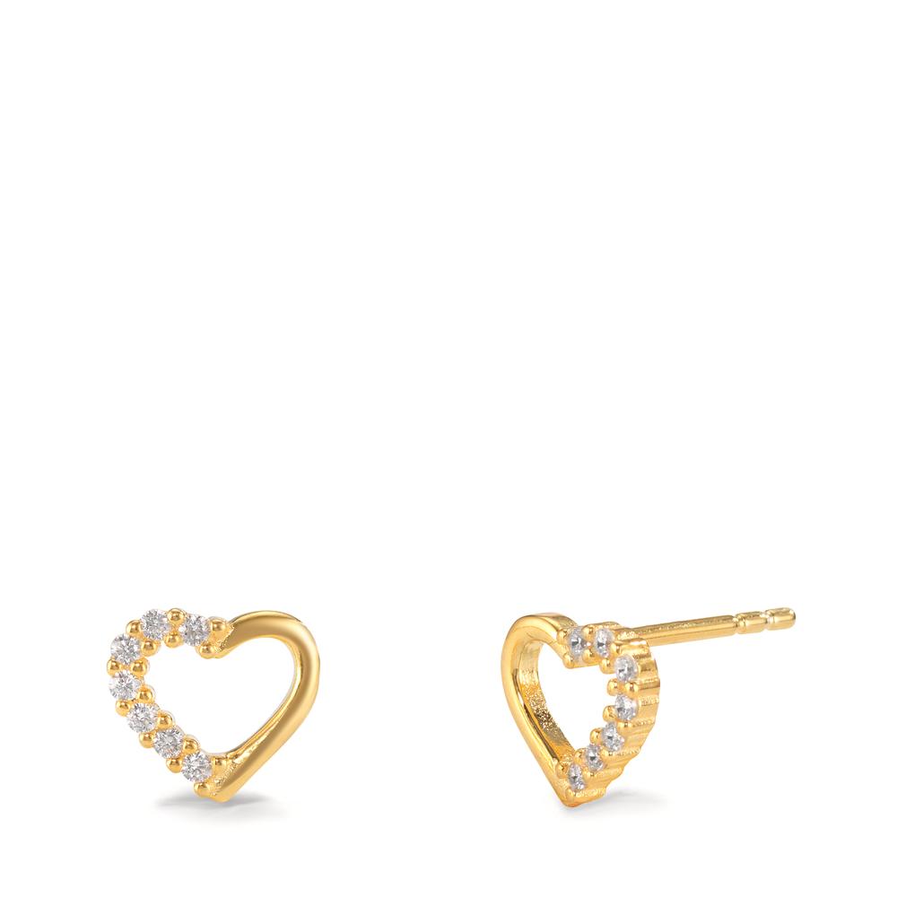 Clous d'oreilles Argent Zircone 14 Pierres jaune Plaqué or Coeur Ø7.5 mm-599660