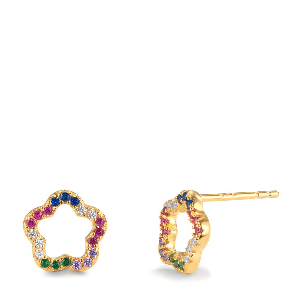 Clous d'oreilles Argent Zircone coloré jaune Plaqué or Fleur Ø9.5 mm-599670