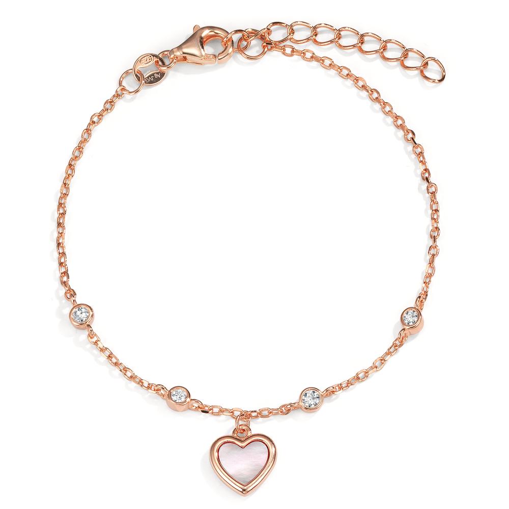 Bracelet Argent Zircone 4 Pierres rosé Plaqué or nacre Coeur 16-19 cm-599691