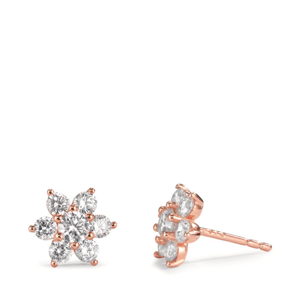Clous d'oreilles Argent Zircone 14 Pierres rosé Plaqué or Fleur Ø8.5 mm-599695