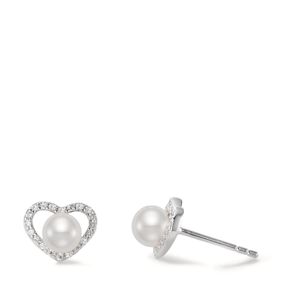 Clous d'oreilles Argent Zircone Rhodié perle d'eau douce blanc, 2 Perles, 5 mm Coeur-599757