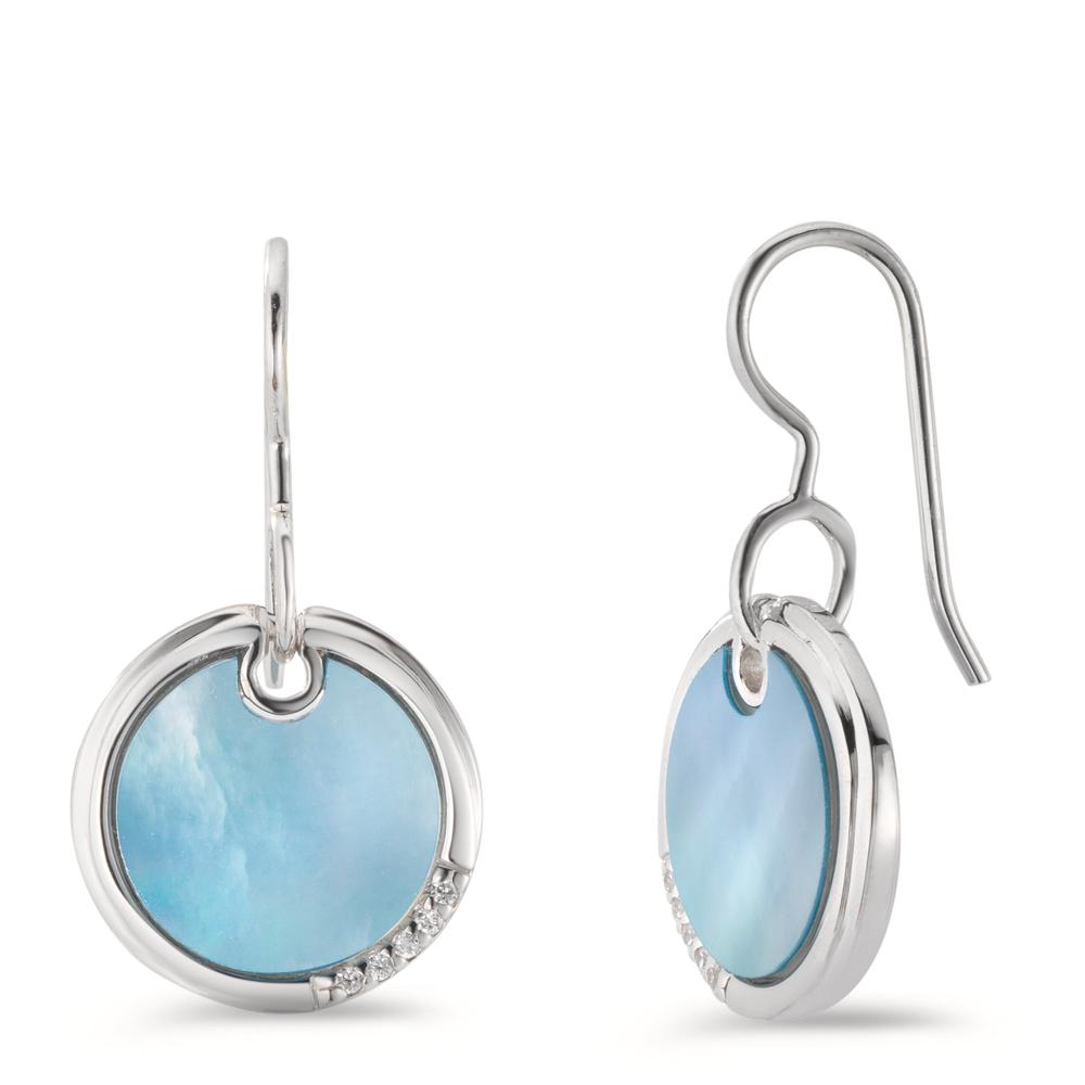 Pendant d'oreilles Argent Zircone 10 Pierres Rhodié nacre bleu Ø15 mm-599765