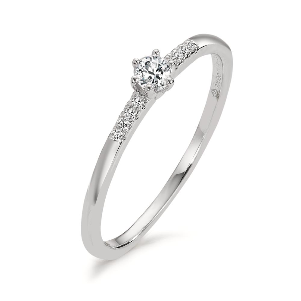 Bague solitaire Or blanc 14K Diamant 0.08 ct, 9 Pierres, w-si-599819