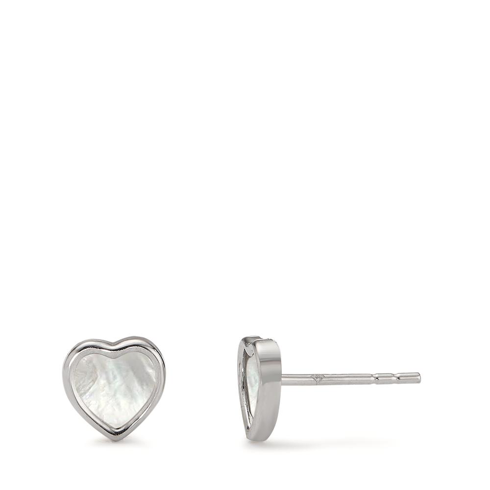 Clous d'oreilles Or blanc 14K nacre blanc Coeur Ø6 mm-599844