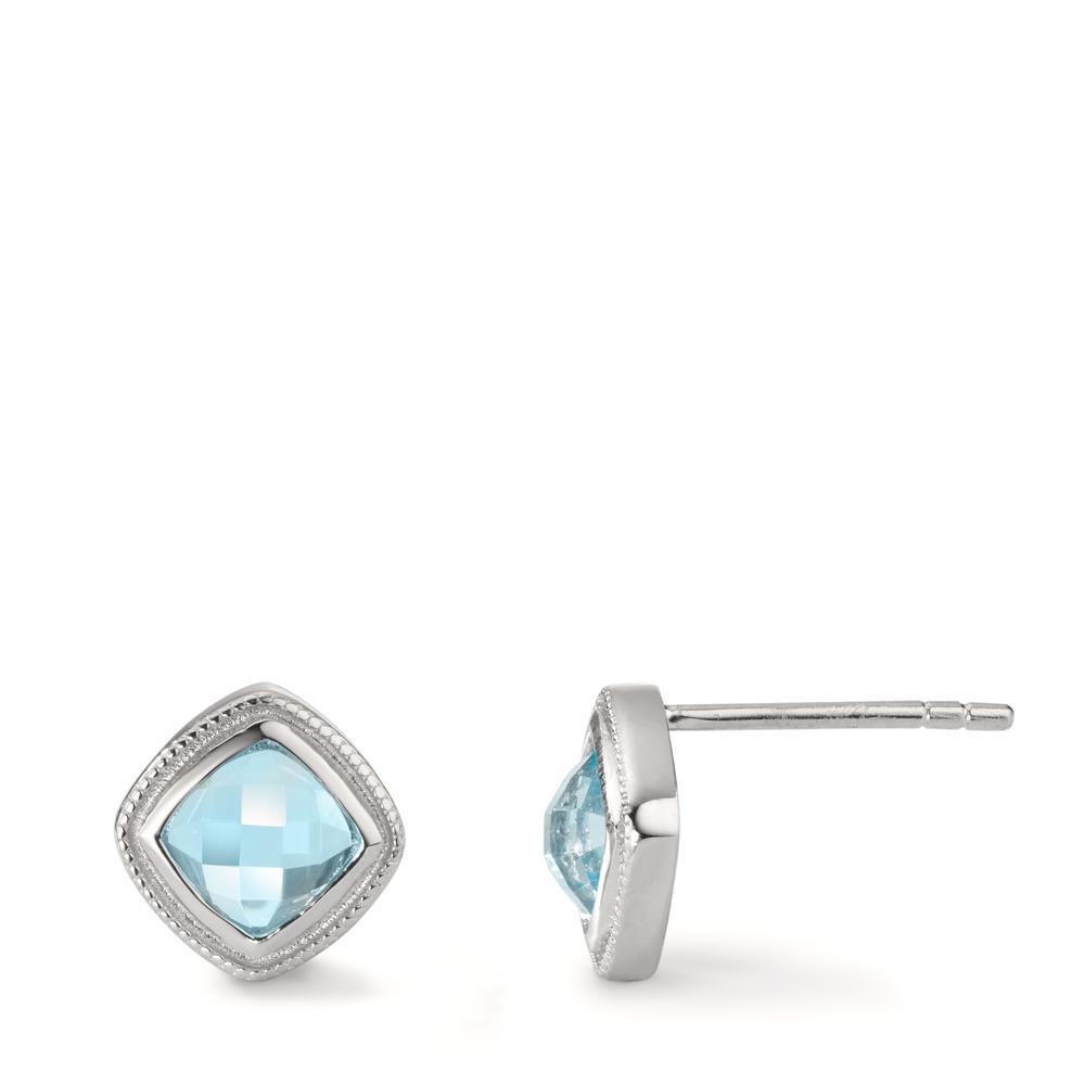 Clous d'oreilles Argent Zircone 2 Pierres Rhodié Ø8 mm-599891