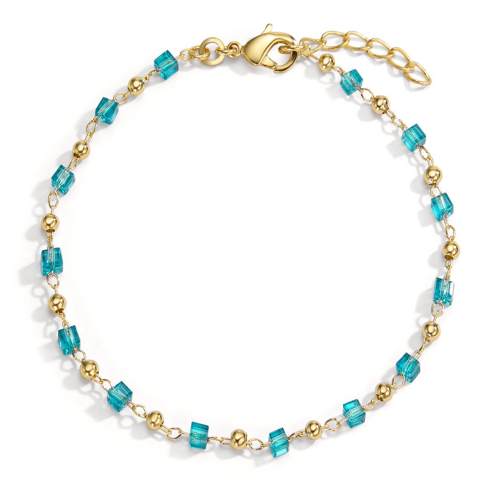 Bracelet Bronze Cristal aqua, 14 Pierres Plaqué or 16-18 cm-599909