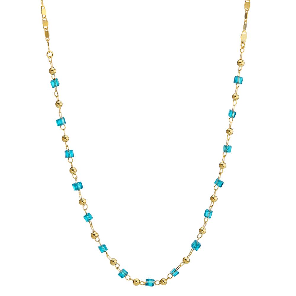 Collier Bronze Cristal aqua, 15 Pierres Plaqué or 40-45 cm-599910
