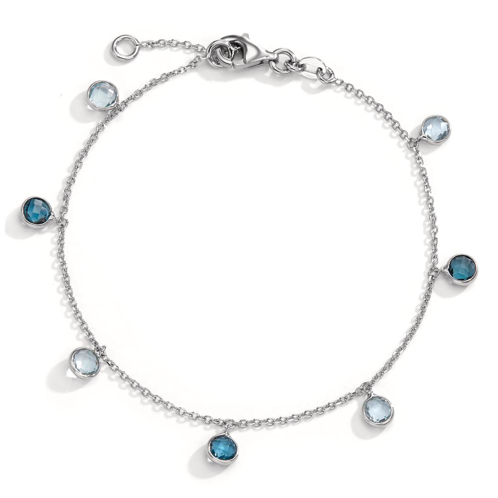 Bracelet Or blanc 14K Topaze bleu, 7 Pierres 17.5-19.5 cm-599928