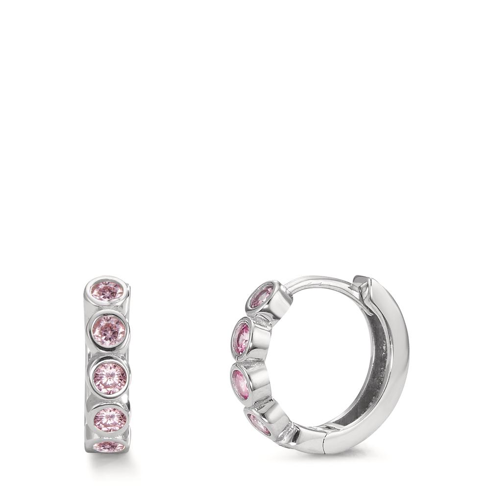 Créoles à charnières Argent Zircone rose, 10 Pierres Rhodié-599956