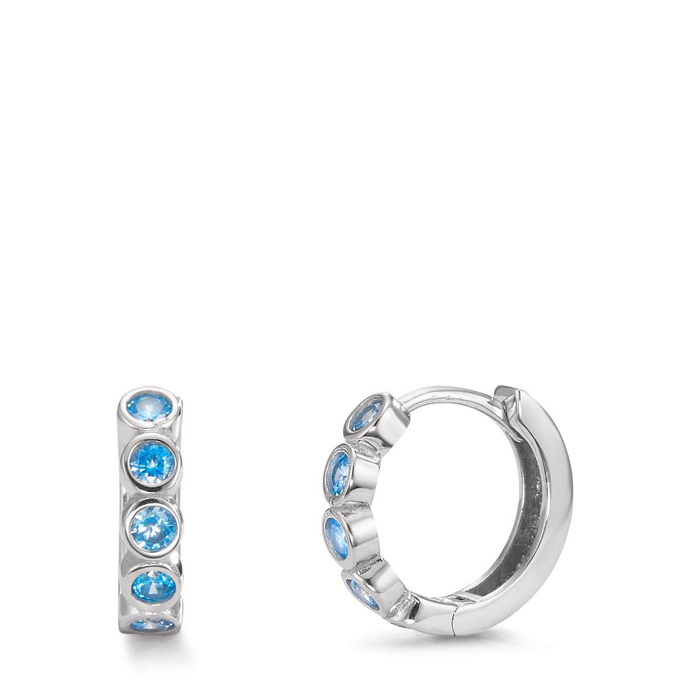 Créoles à charnières Argent Zircone aqua, 10 Pierres Rhodié-599957