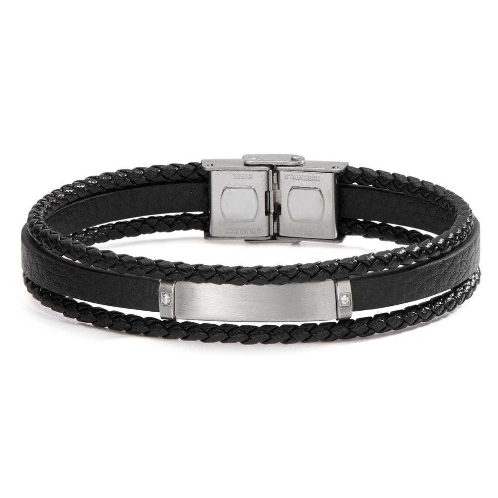 Bracelet Acier inoxydable, Cuir Zircone 2 Pierres 21 cm-599990