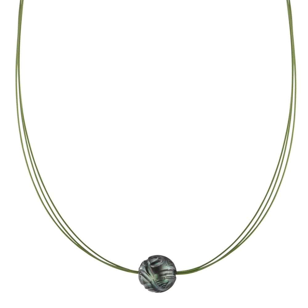 Collier Acier inoxydable vert PVD perle de Tahiti 10-12 mm 42 cm-600254