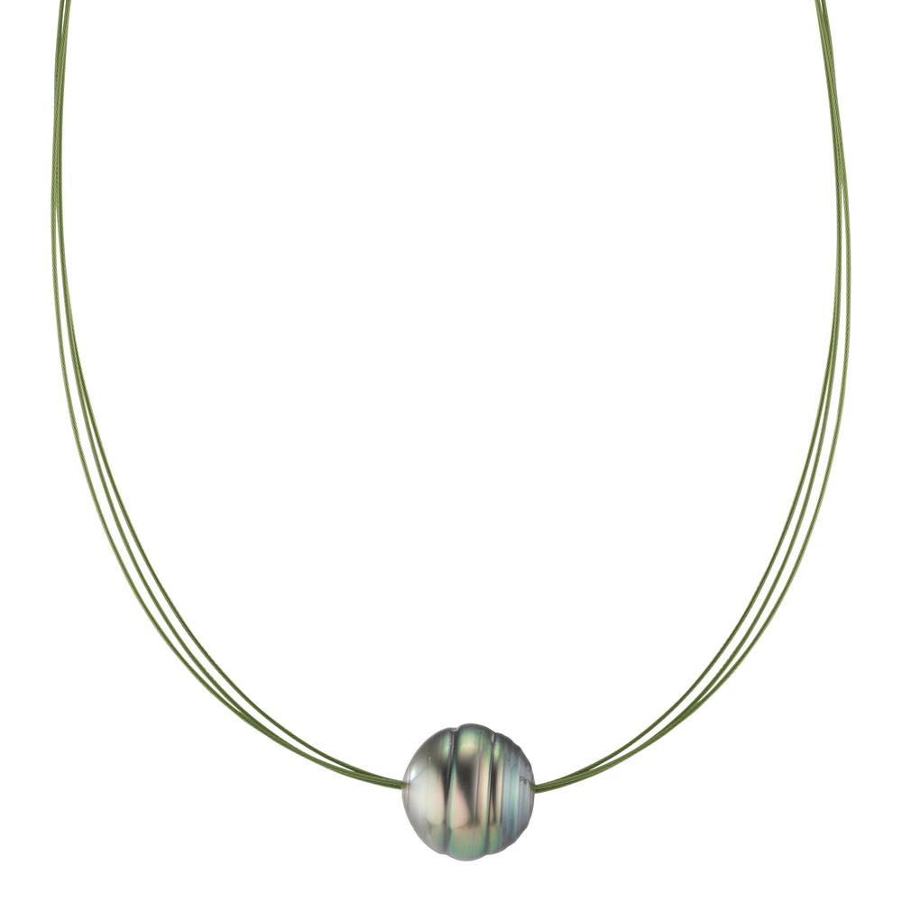 Collier Acier inoxydable vert PVD perle de Tahiti 10-12 mm 42 cm-600257