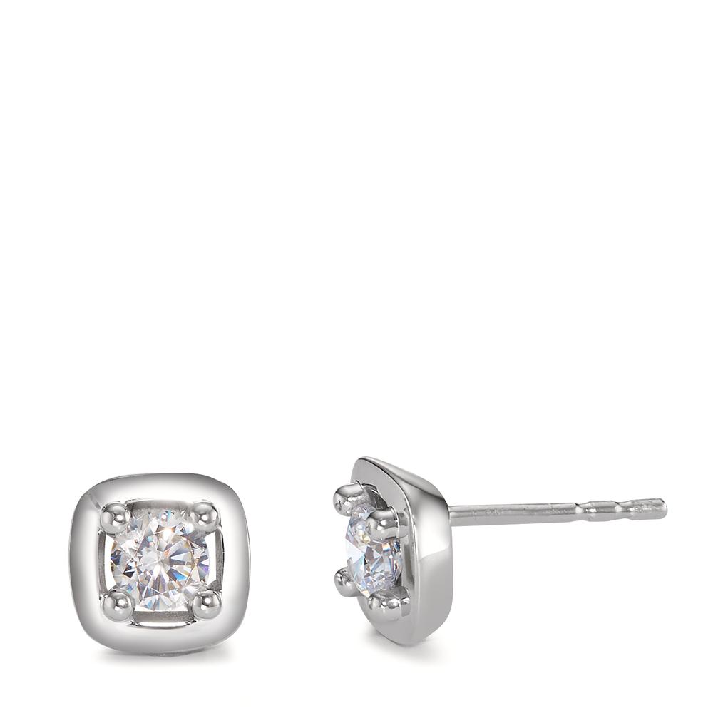 Clous d'oreilles Or blanc 9K Zircone 2 Pierres Ø7 mm-600318