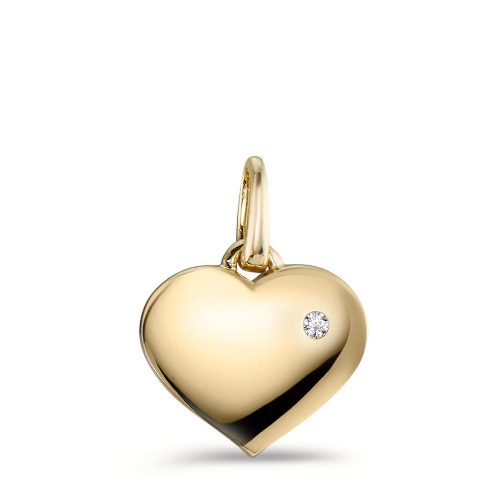 Anhänger 375/9 K Gelbgold Diamant 0.01 ct, w-pi1 Herz Ø9.5 mm-600350