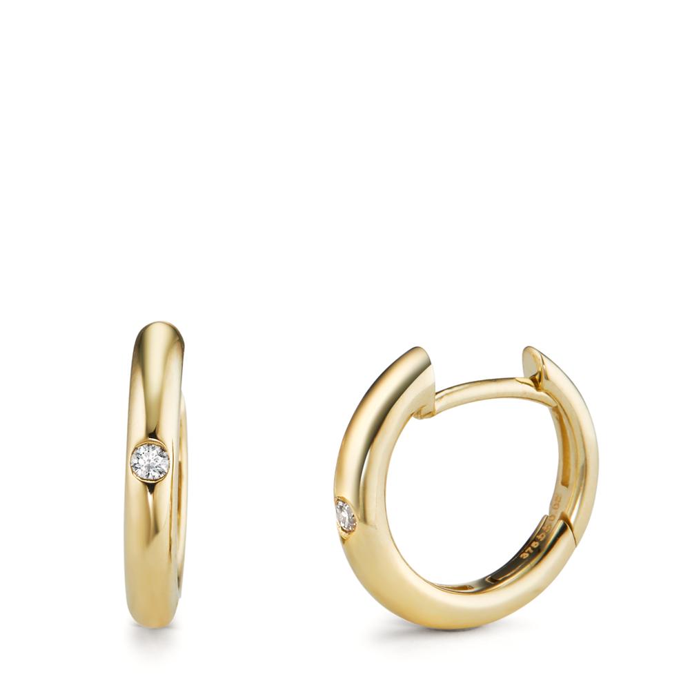 Créoles à charnières Or jaune 9K Diamant 0.04 ct, 2 Pierres, w-si-600357
