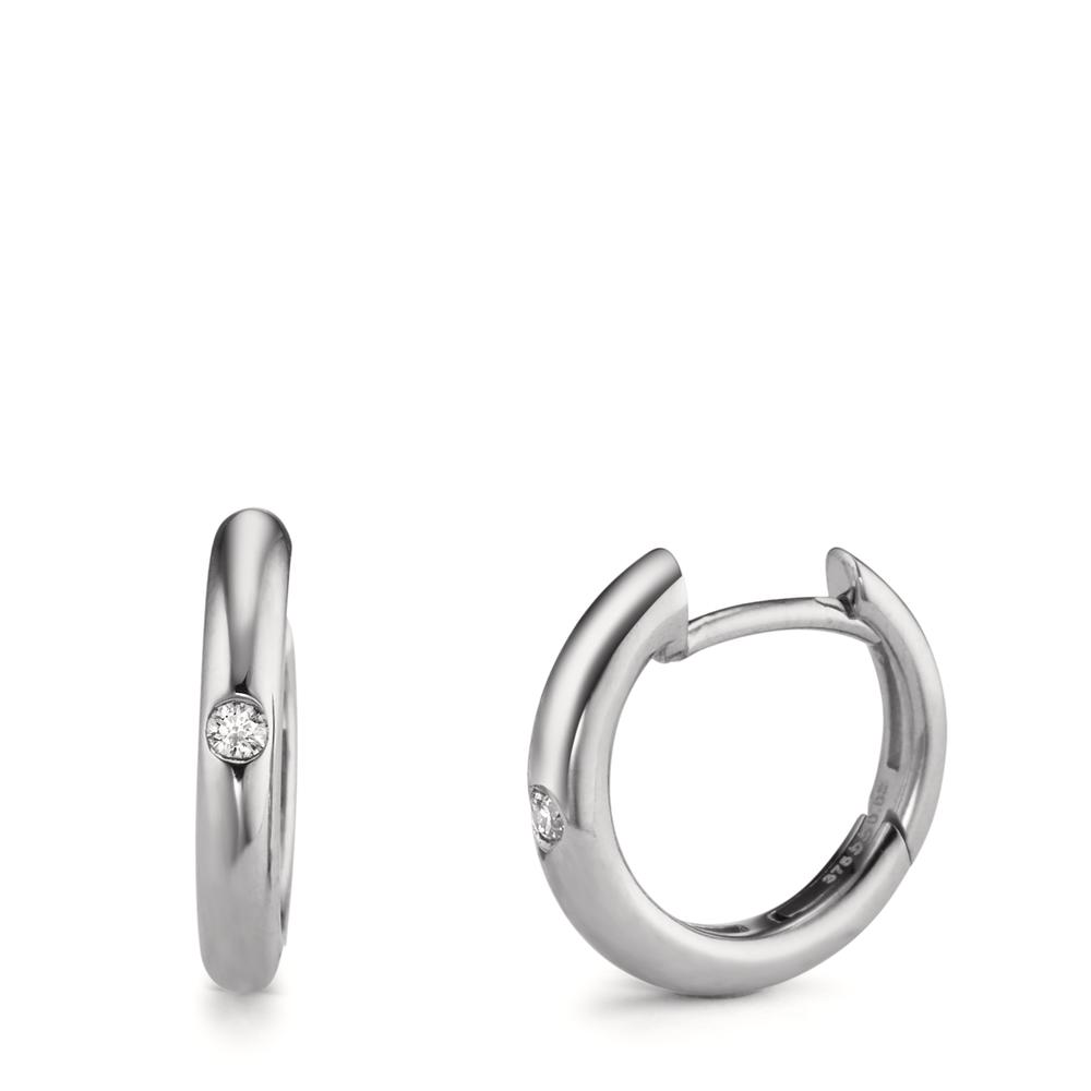 Créoles à charnières Or blanc 9K Diamant 0.04 ct, 2 Pierres, w-si-600358