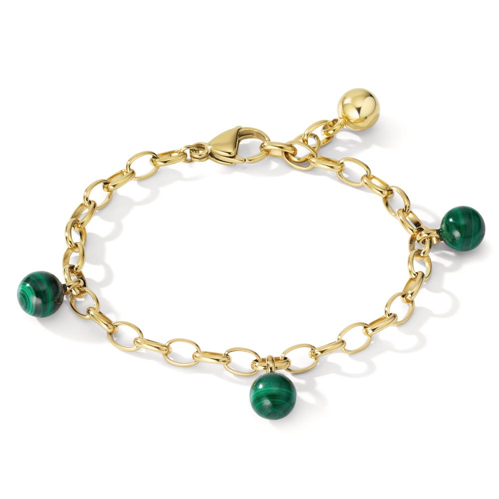 Bracelet Acier inoxydable Malachit 3 Pierres jaune PVD 17.5-19.5 cm Ø4 mm-600485