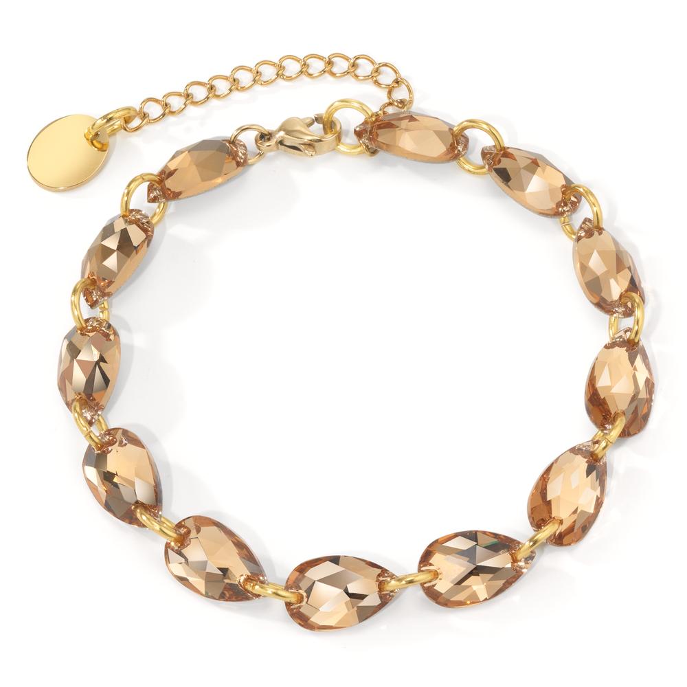 Bracelet Acier inoxydable Zircone cognac, 12 Pierres jaune PVD 17-21 cm-600637