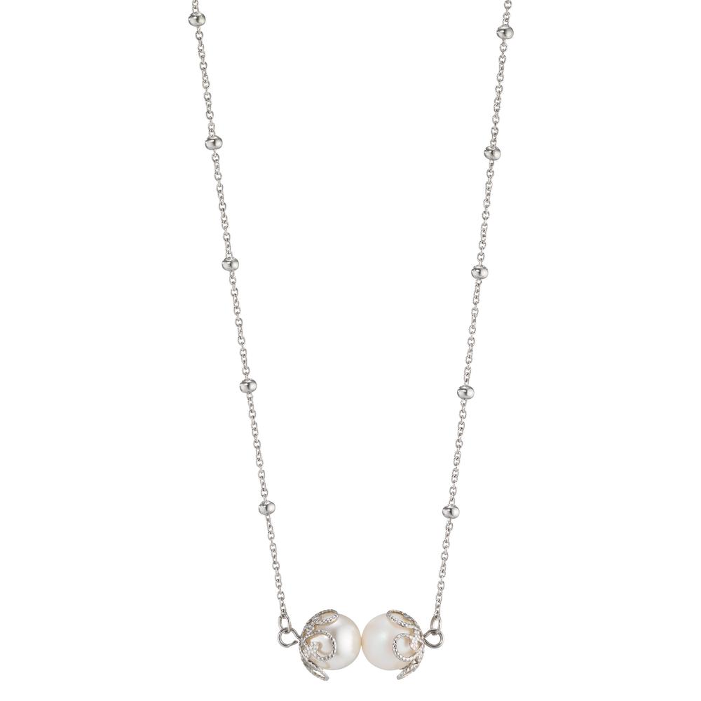 Collier Acier inoxydable [shining Pearls] blanc, 2 Perles, 8 mm 39-44 cm-600644