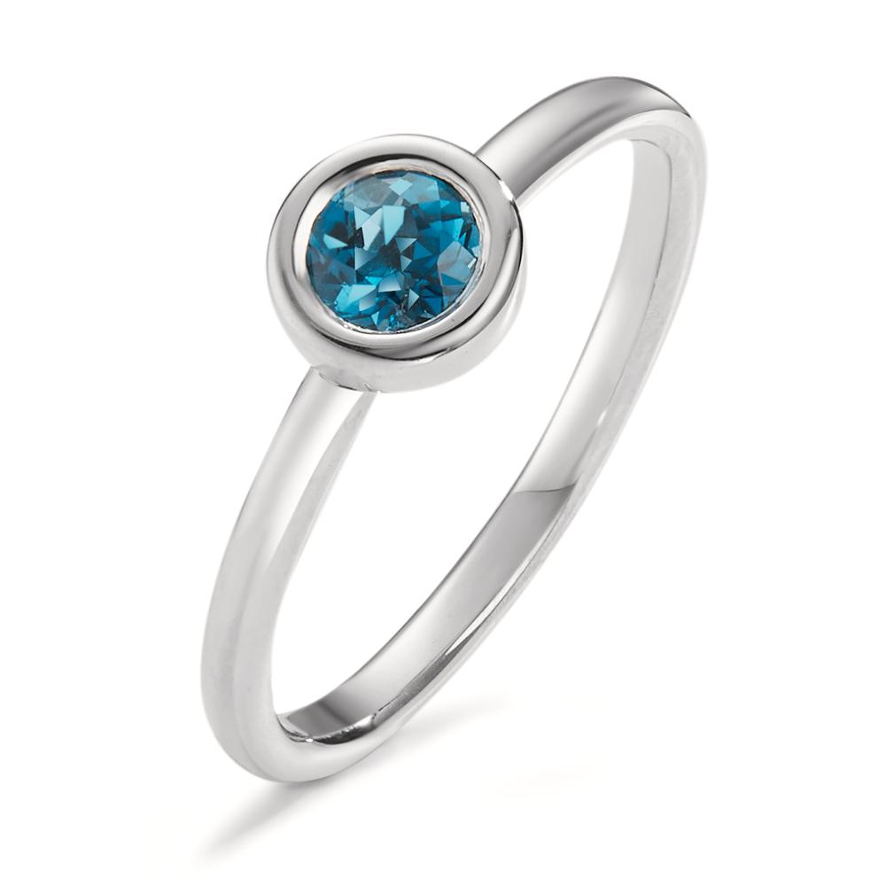Bague Or blanc 18K Topaze London Blue Ø5 mm-600678