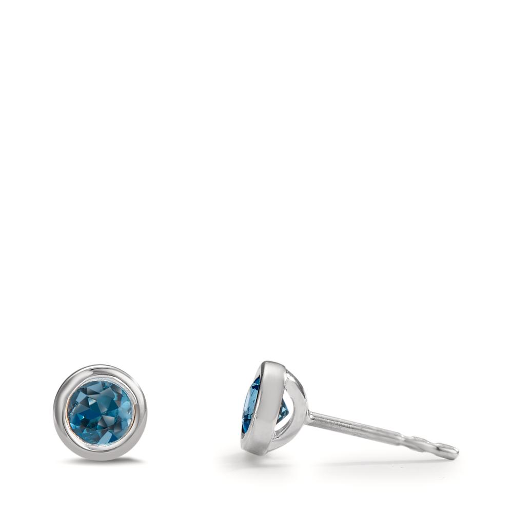 Clous d'oreilles Or blanc 18K Topaze London Blue 2 Pierres Ø4.5 mm-600679