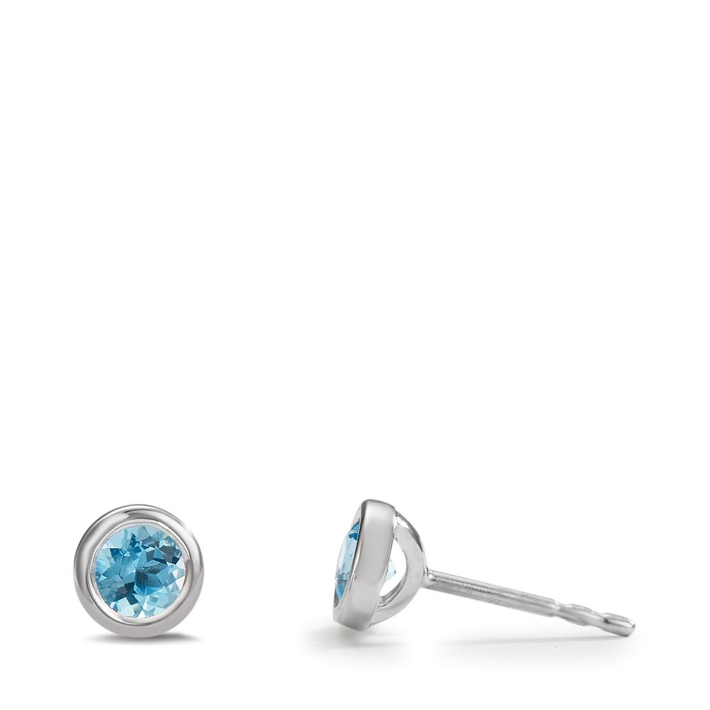 Clous d'oreilles Or blanc 18K Topaze 2 Pierres Ø4.5 mm-600682