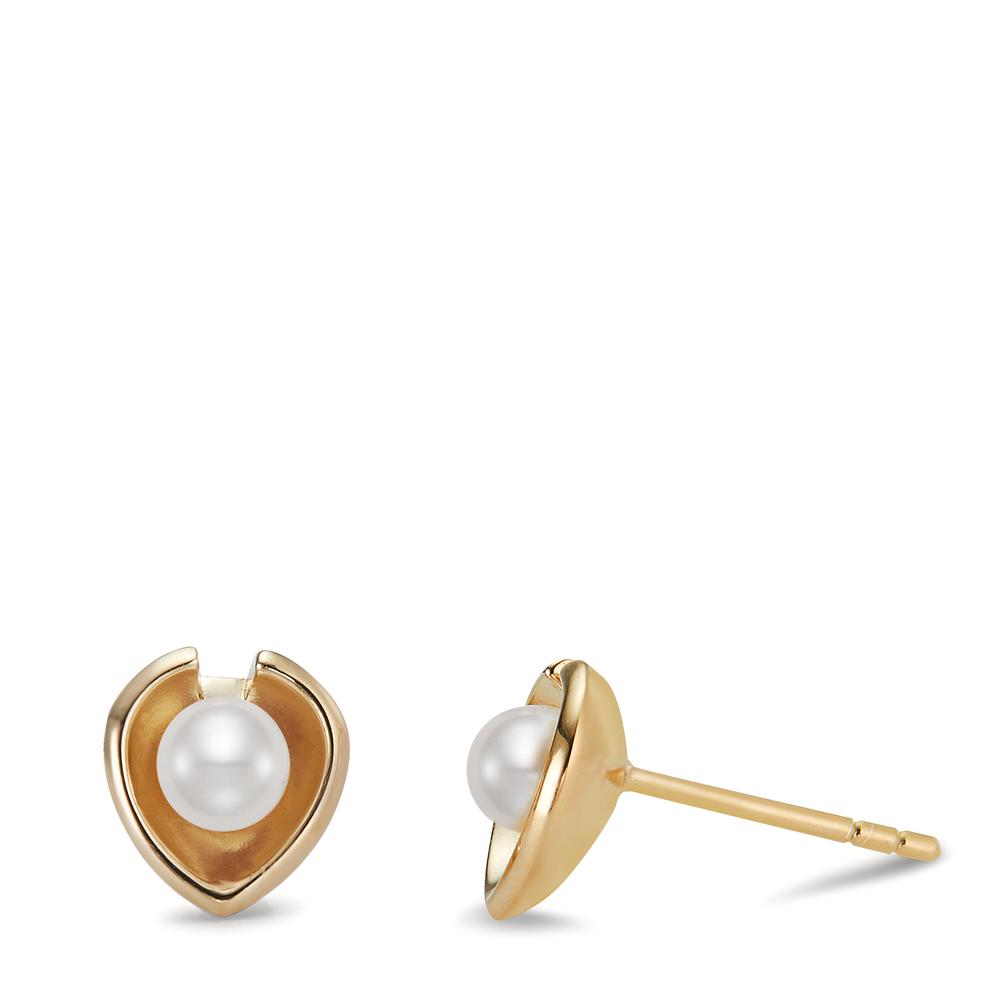 Clous d'oreilles Argent jaune Plaqué or perle d'eau douce blanc, 2 Perles, 4 mm Ø8 mm-600721