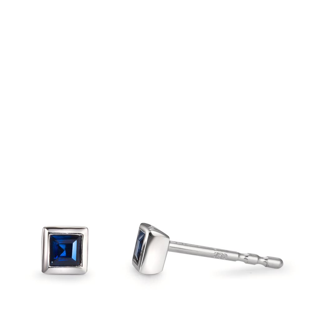 Clous d'oreilles Or blanc 18K Saphir 2 Pierres Ø3.5 mm-600730