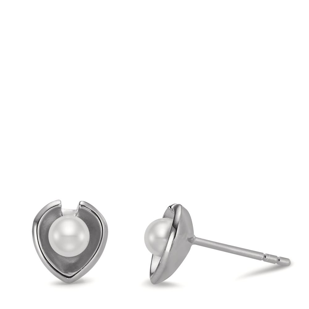 Clous d'oreilles Argent Rhodié perle d'eau douce blanc, 2 Perles, 4 mm Ø8 mm-600761