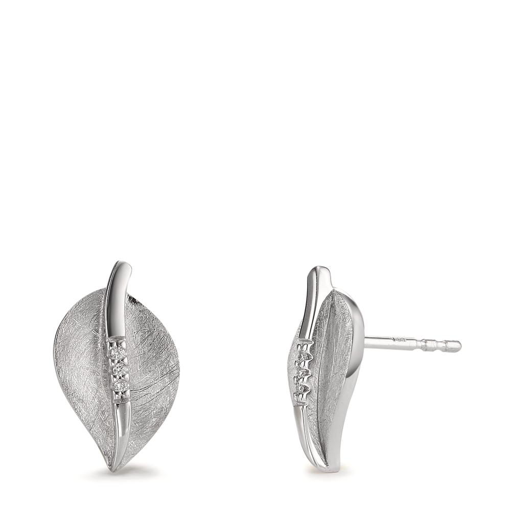 Clous d'oreilles Or blanc 18K Diamant 0.02 ct, 6 Pierres, w-si Feuille-600881