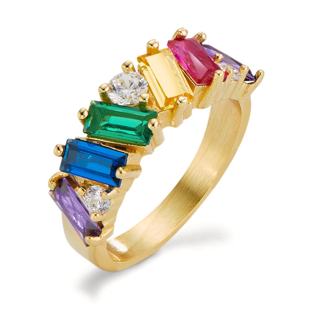 Bague Acier inoxydable Zircone coloré, 9 Pierres jaune PVD-600909