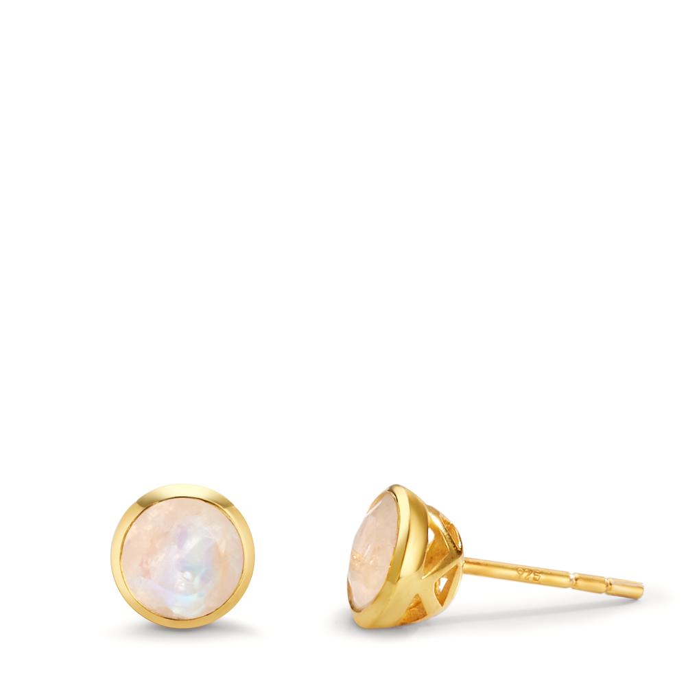Clous d'oreilles Argent Pierre de lune 2 Pierres jaune Plaqué or Ø7 mm-601147