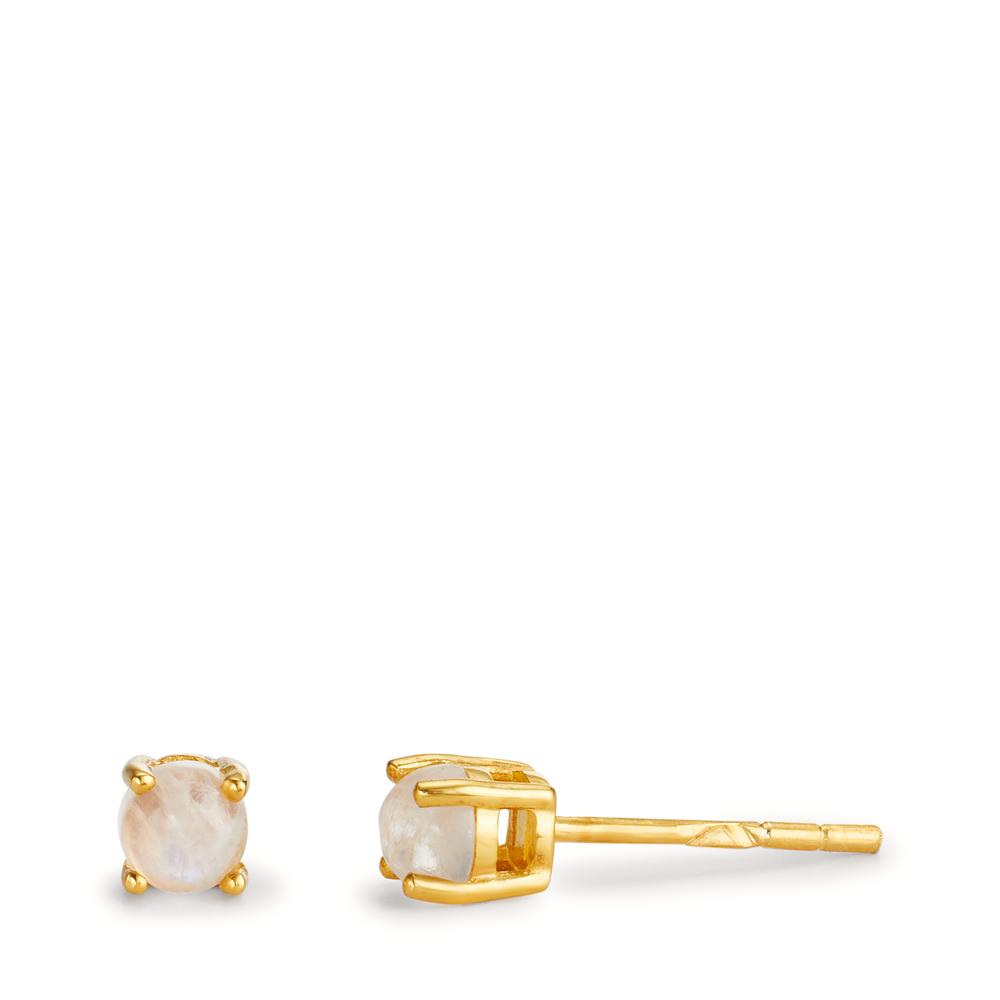 Clous d'oreilles Argent Pierre de lune 2 Pierres jaune Plaqué or Ø4 mm-601148