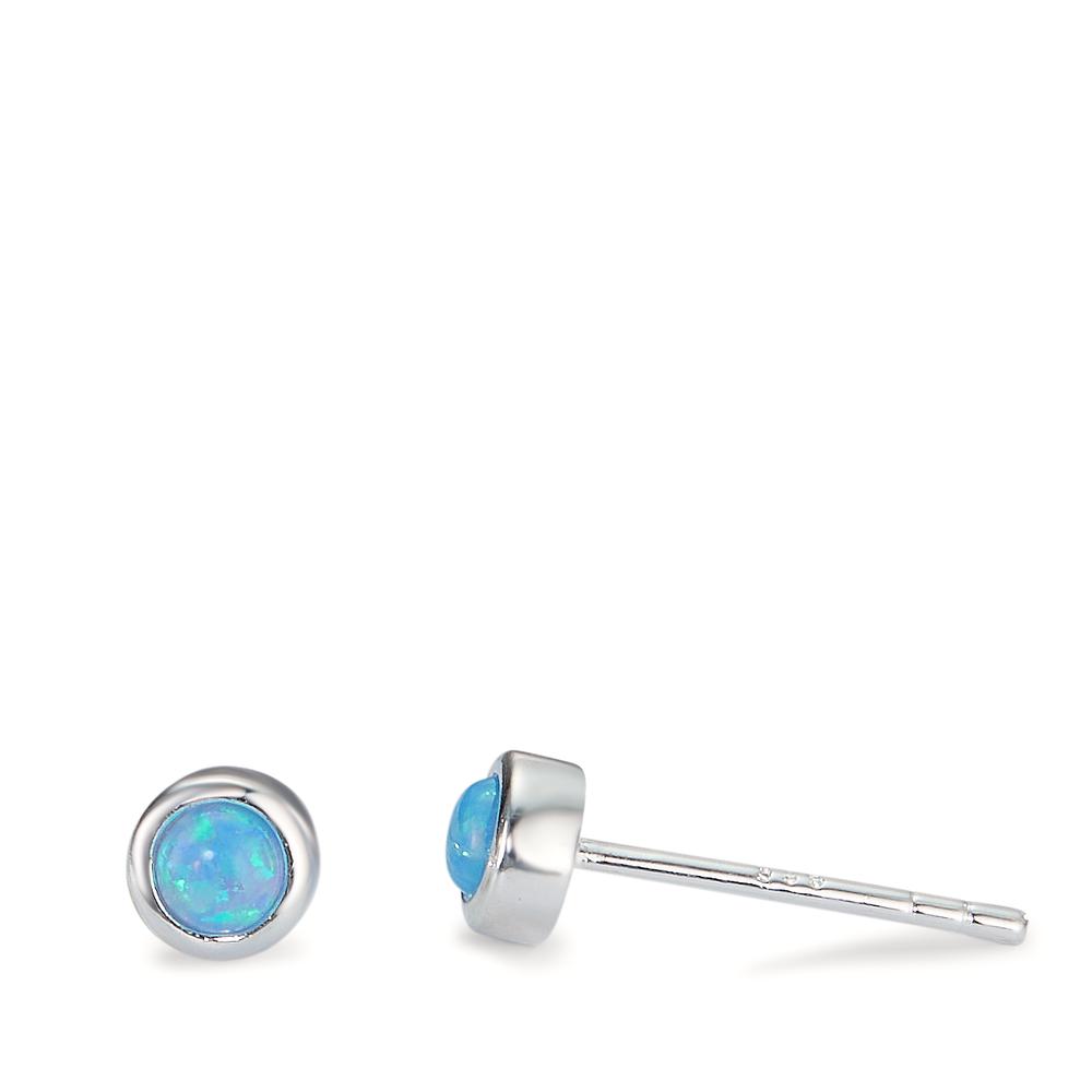 Clous d'oreilles Argent [synth. Opal] bleu, 2 Pierres Ø4.5 mm-601150