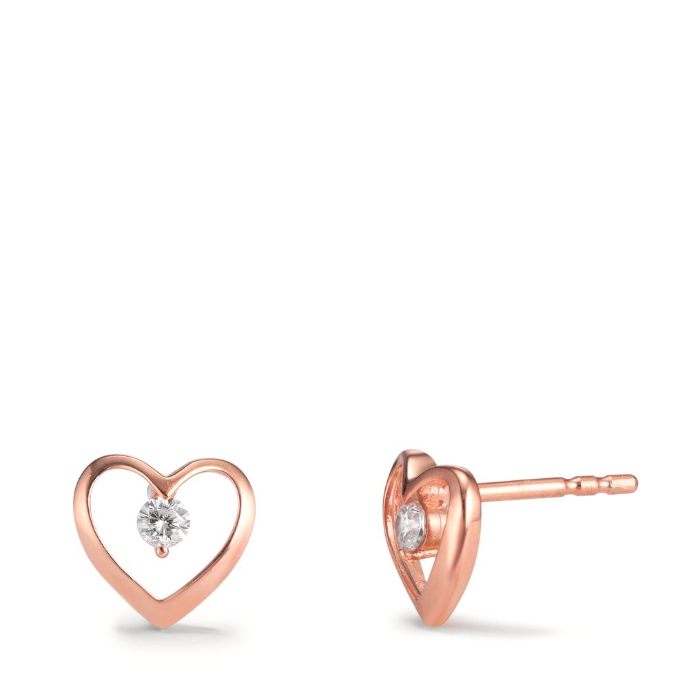 Clous d'oreilles Argent Zircone 2 Pierres rosé Plaqué or Coeur Ø8.5 mm-601218