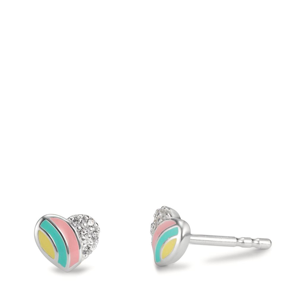 Clous d'oreilles Argent Zircone 10 Pierres Émaillé Coeur Ø5.5 mm-601265