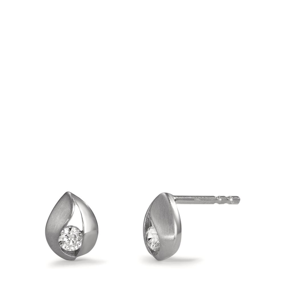 Clous d'oreilles Or blanc 9K Zircone 2 Pierres-601302